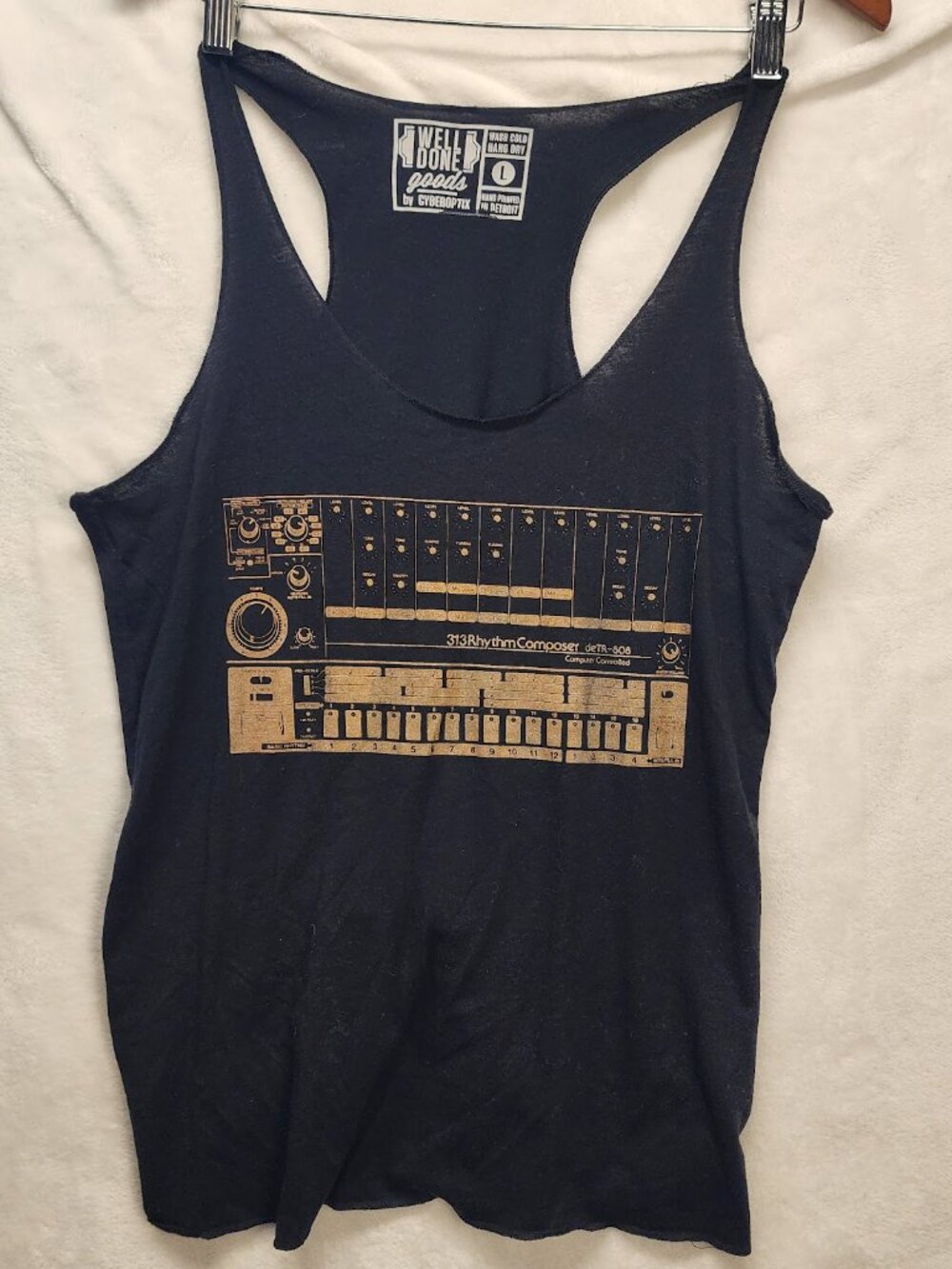 808 Drum Machine Tank Top Women's Racerback Tank Large Black/Gold